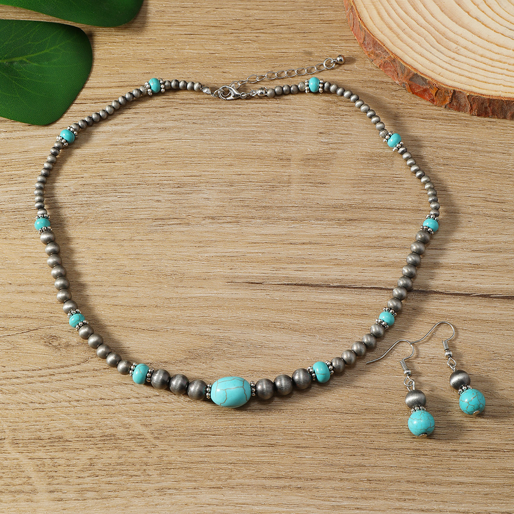 Cross-border New Earrings And Necklace 2-piece Set Fashion Turquoise Beaded Earrings And Necklace - Image 13