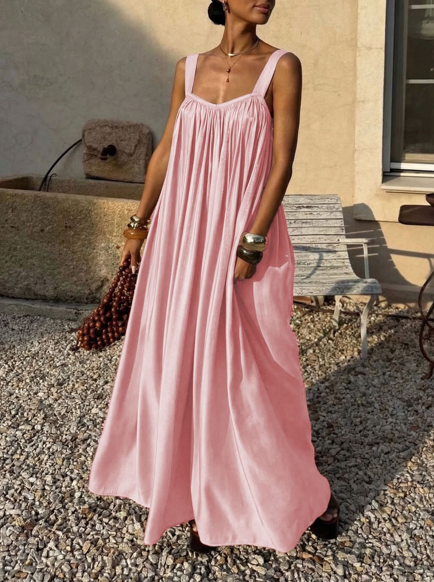 French-style Elegant Pleated Slip Dress - Image 6