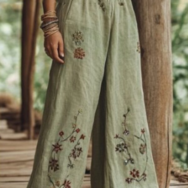 Pants Women's Linen Wild Wide Legs - Image 9