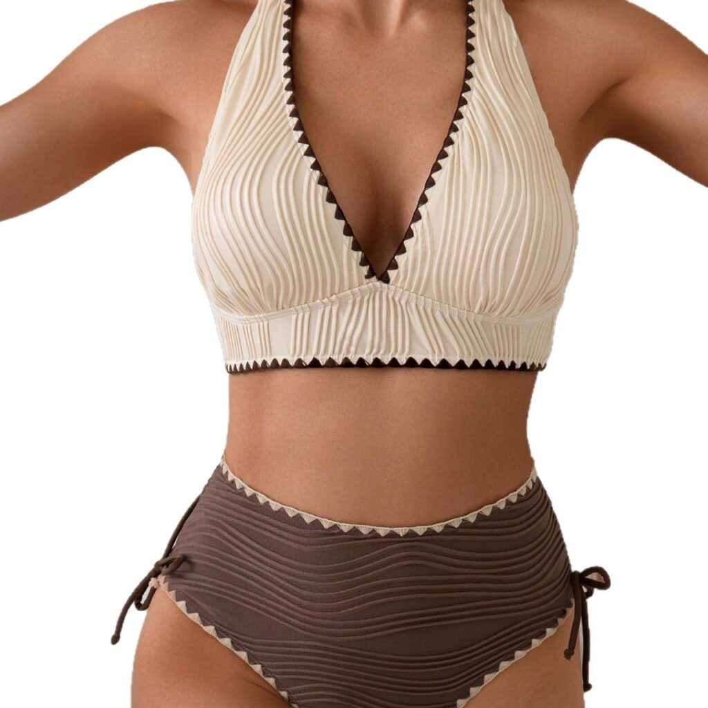 Women's Contrast-Colored Bikini Women's Two-Piece Lace Trim Swimsuit