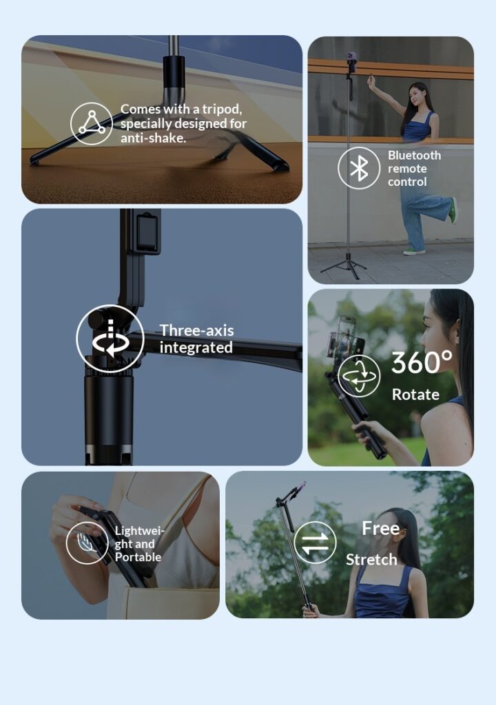 Outdoor Bluetooth Tripod With An Ultra-long Extendable ArmRotating Remote Control And Built-in Image Stabilization