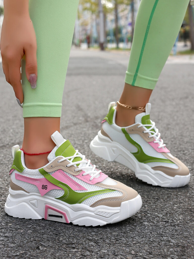 Womens Casual Sporty Floral Mesh Breathable Thick-Soled Elevator Shoes