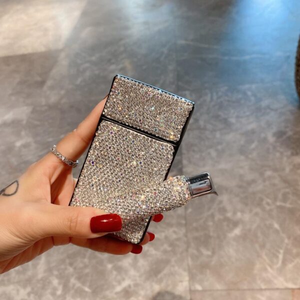 Light Luxury Diamond-studded Cigarette Case Inflatable Black Skin Moisture-proof Women - Image 4