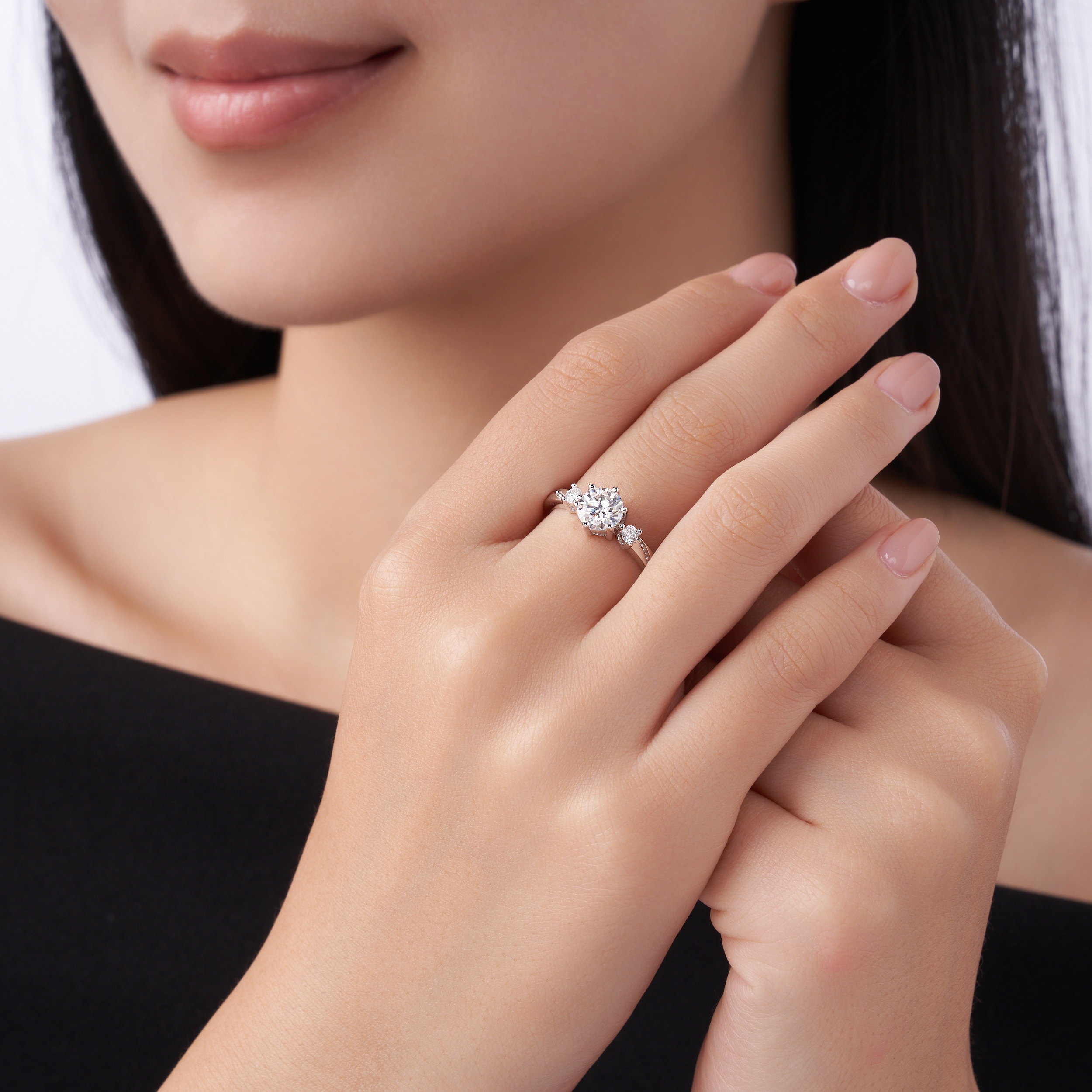 1-carat Luxury Fashion Minimalist Trend Jewelry Ring Set With Top-quality Morganite, Made Of S925 Silver With Electroplated Platinum, Suitable For Ladies. - Image 2