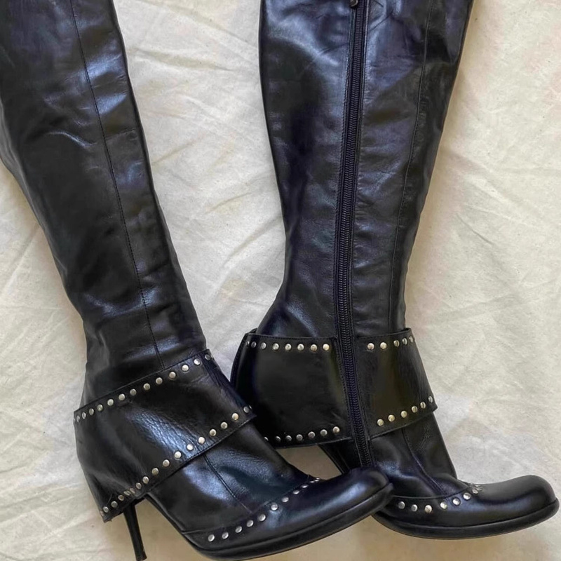 Studded Round-toe Fashion Over-the-knee Boots With A Thin Heel - Image 3