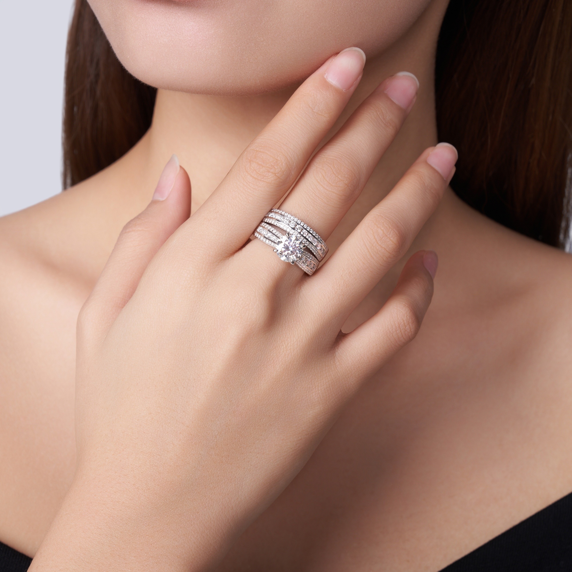 2-carat Luxury Fashion Minimalist Trend Jewelry Silver Ring Set With Top-quality Morganite, Made Of S925 Silver With Electroplated Platinum. - Image 2