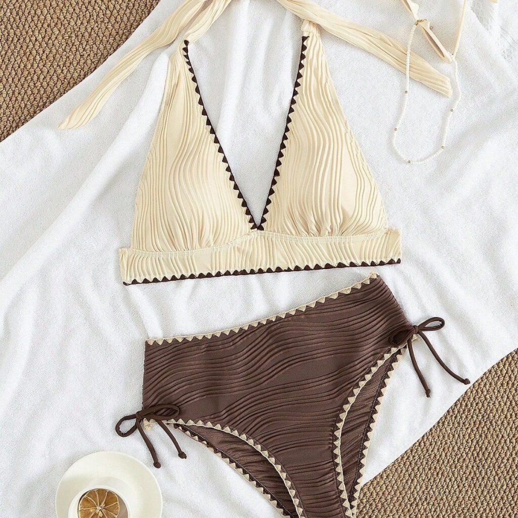 Women's Contrast-Colored Bikini Women's Two-Piece Lace Trim Swimsuit