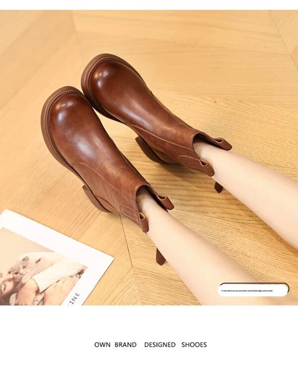 Women's Flat-Heeled Fleece-Lined Ankle Boots With Zippers - Image 7