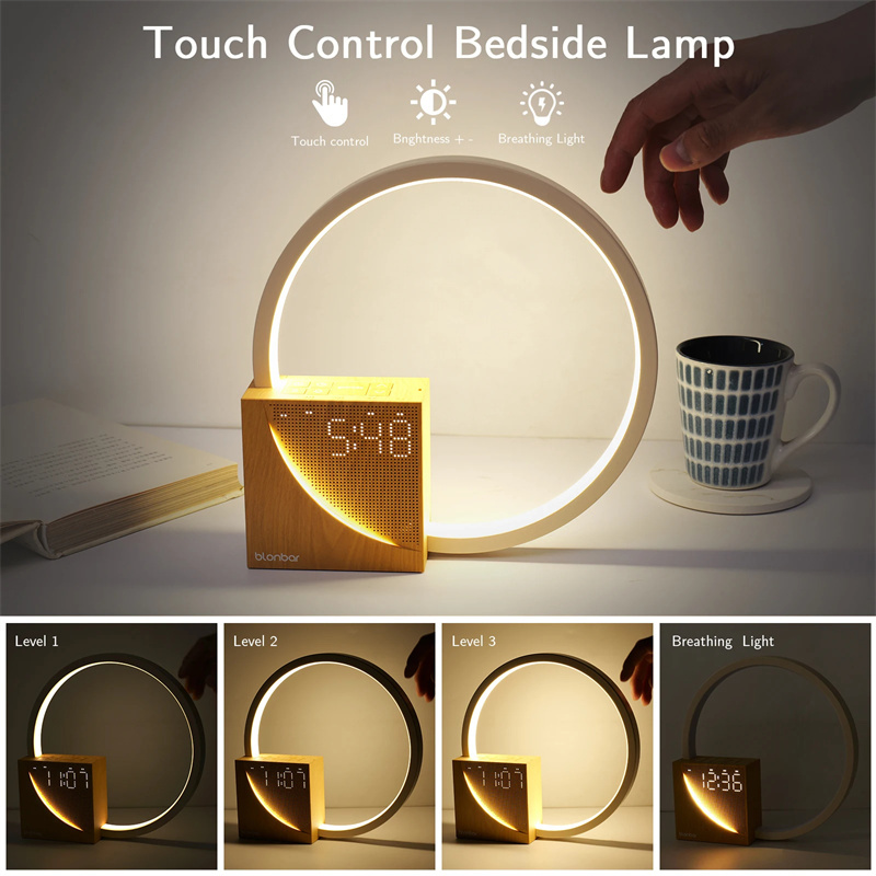 Bedside Lamp Touch Table Lamp With Natural Sounds, Desk Lamp With Alarm Clock, Touch Control 3 Levels Brightness Home Decor - Image 1