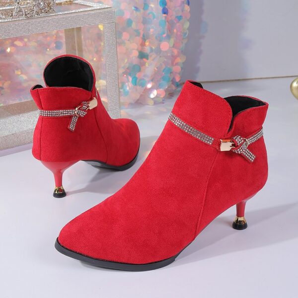 Fleece-lined Womens Shoes, Pointed-toe Stiletto Booties Short Shaft - Image 8