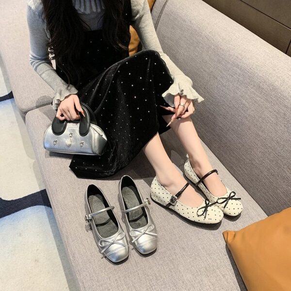Women's French Style Bow Embellished Shallow Cut Hidden Wedge Heel Single Shoes, 2026 New Collection, Gentle Evening Style Fashion Dress Shoes With One-Strap Buckle - Image 7