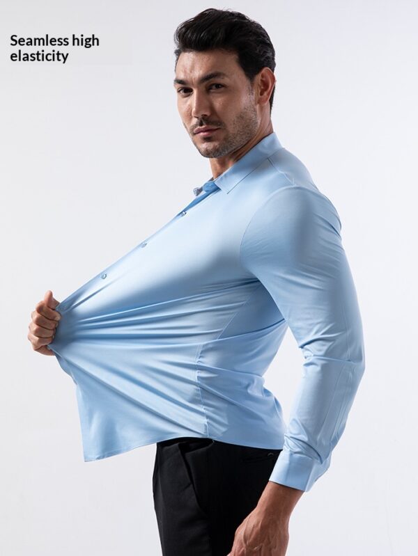 High-elasticity Mens Seamless Wrinkle-free Ice-silk Long-sleeve Shirt - Image 15