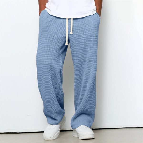 Mens Relaxed-fit Waffle-knit Wide-leg Athleisure Pants - Image 55