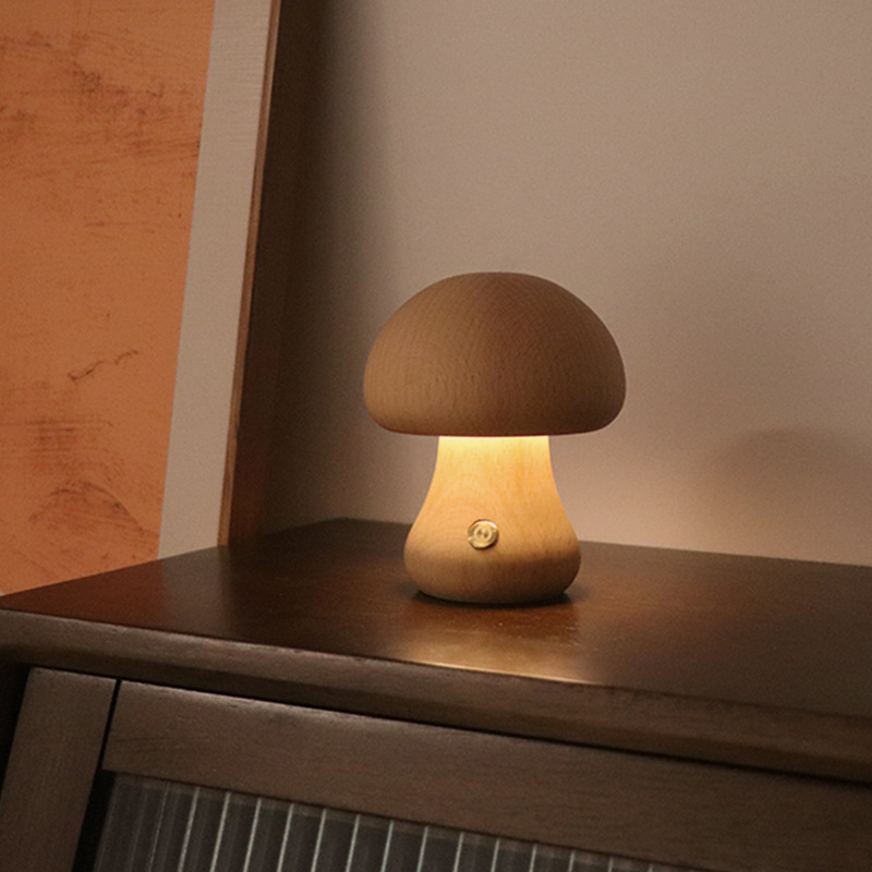 INS Wooden Cute Mushroom LED Night Light With Touch Switch  Bedside Table Lamp For Bedroom Childrens Room Sleeping Night Lamps Home Decor - Image 12