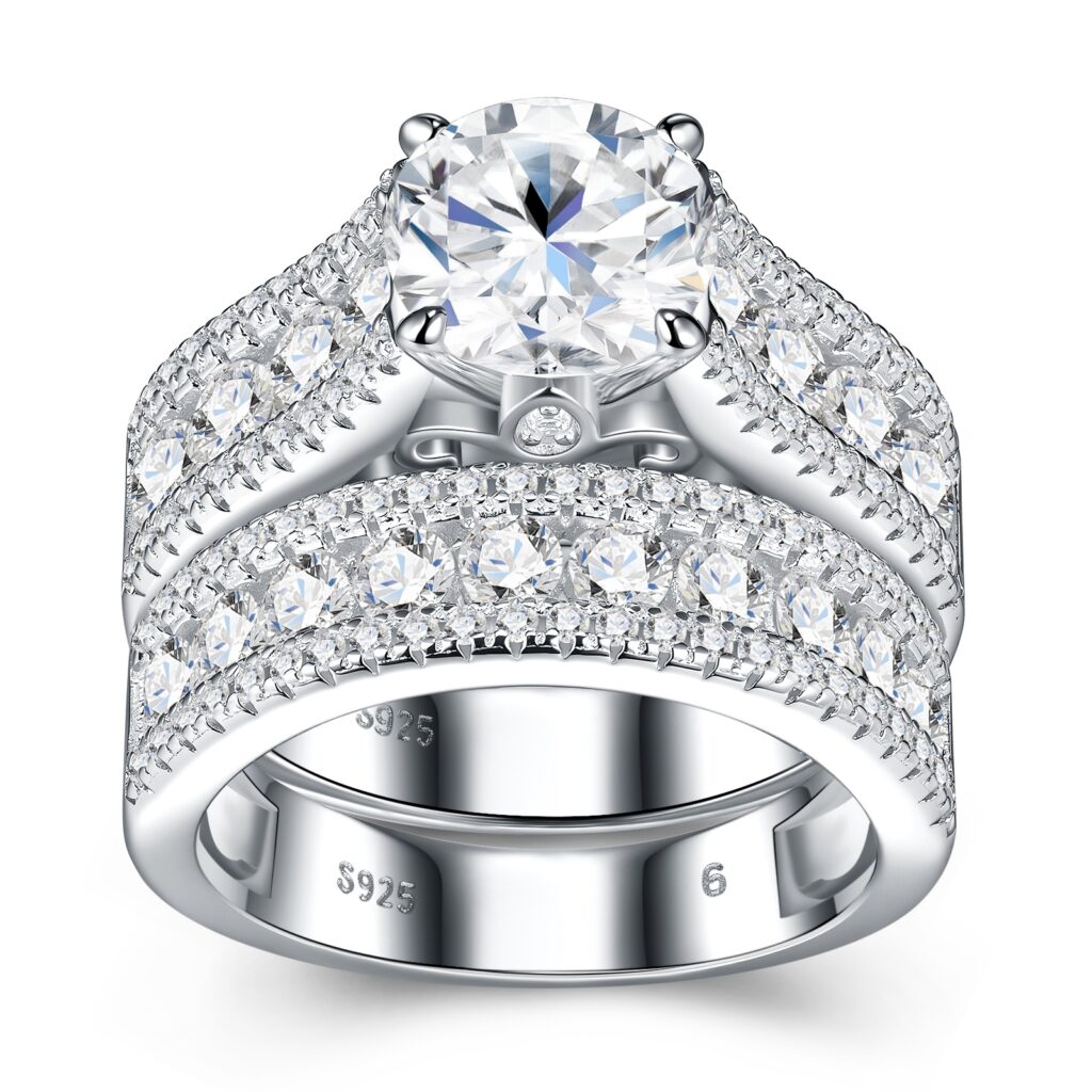2-carat Luxury Fashion Minimalist Trend Jewelry Silver Ring Set With Top-quality Moissanite, Made Of S925 Silver With Electroplated Platinum.