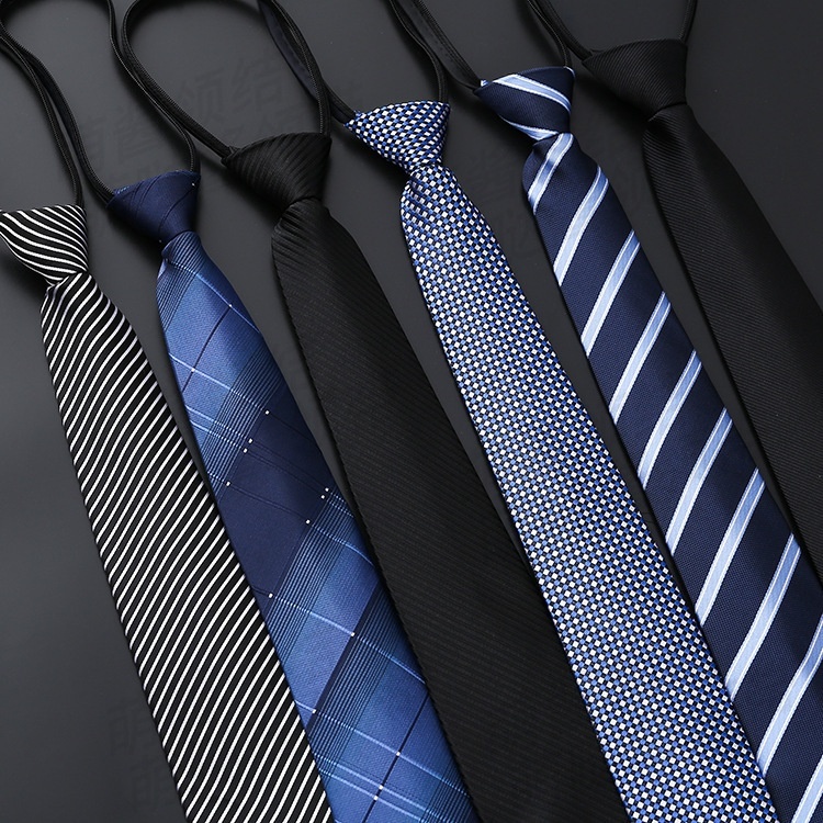 Mens Business Formal Zipper Tie With Blue Stripes - Image 1