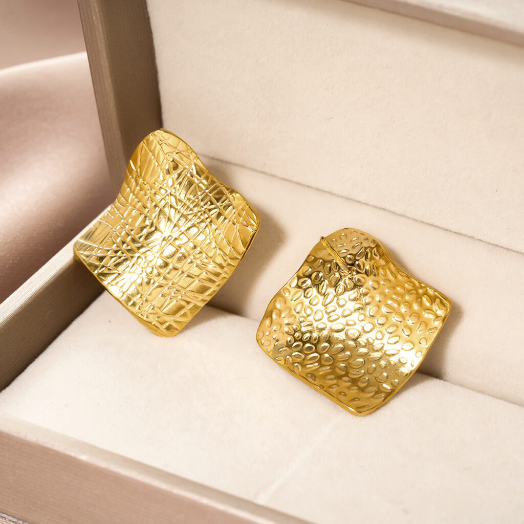 Fashion European & American Style Square Pleated Earrings, Irregular Texture, High-Grade All-Match Jewelry For Women