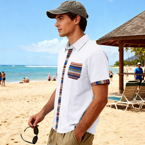 Men's Contrasting-Color Beach Short-Sleeve Casual Shirt - Image 36