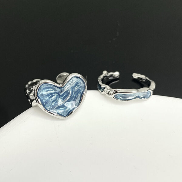 Dripping Glaze Texture Heart-shaped Adjustable Ring Set
