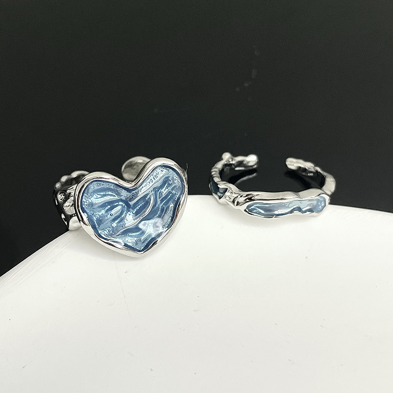 Dripping Glaze Texture Heart-shaped Adjustable Ring Set - Image 1