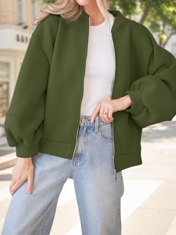 Fisoew Womens Zip Up Sweatshirt Casual Bomber Jacket Lantern Sleeve Oversized Jacket Fall Outfits 2025 - Image 43