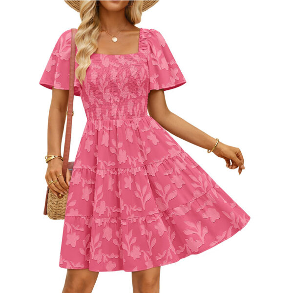 Short-sleeve Square-neck Flowy Floral Dress - Image 41