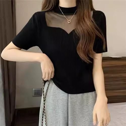 Women's Crew-Neck Short Organza French Top - Image 5