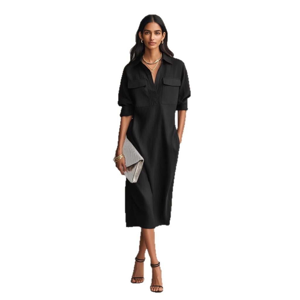 Womens French-style Elegant Commuter Shirt Dress With A Defined Waist, Slimming Fit