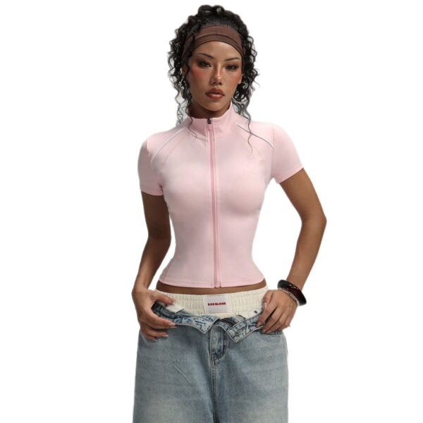 Women's Short Contrast-color Yoga And Fitness Jacket - Image 2