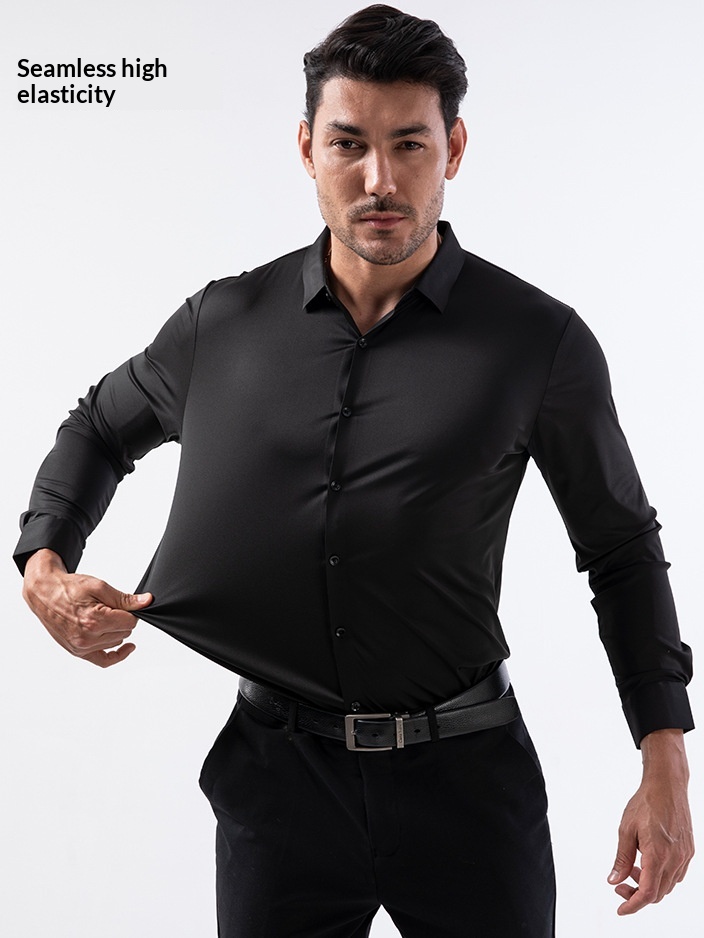 High-elasticity Mens Seamless Wrinkle-free Ice-silk Long-sleeve Shirt - Image 22