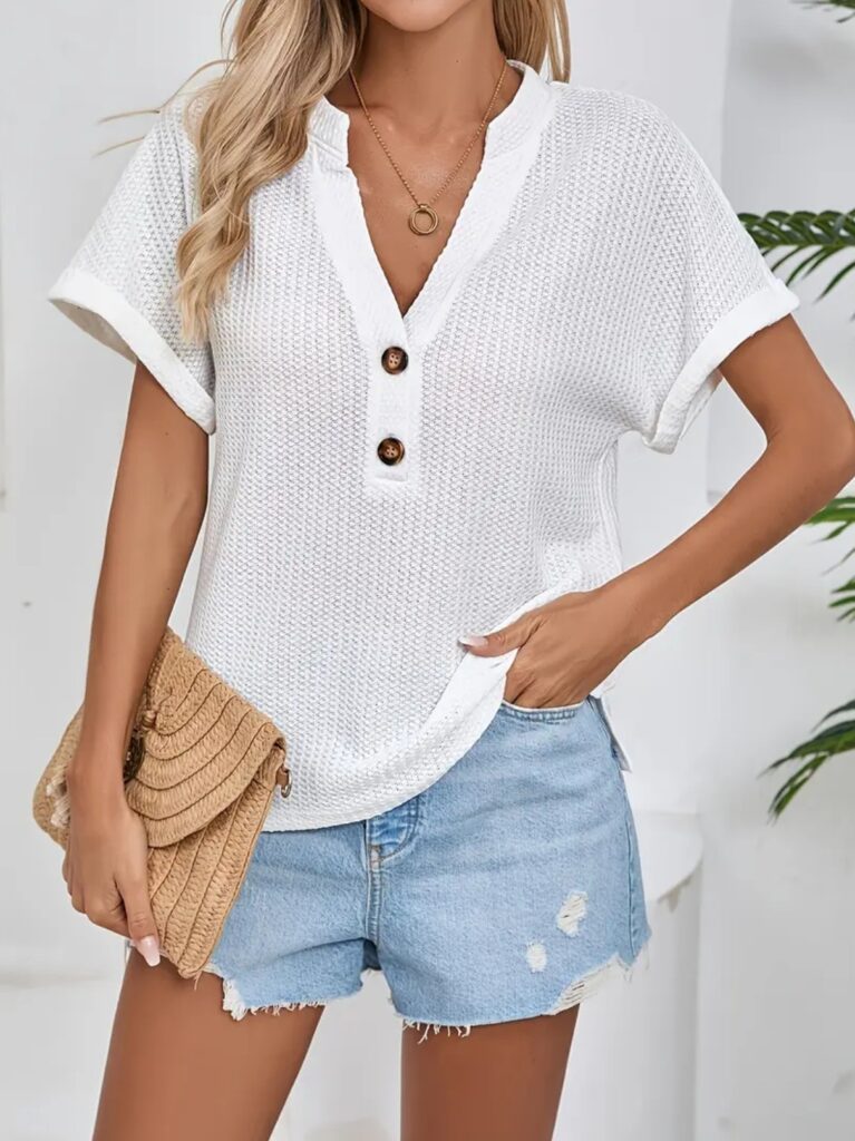 Women's Fashion Waffle-Weave Button-Up Top