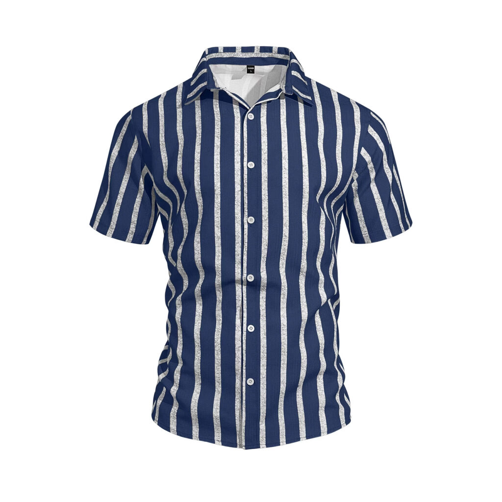 Men's Plus-Size Light Mature Lapel Striped Short-Sleeve Shirt