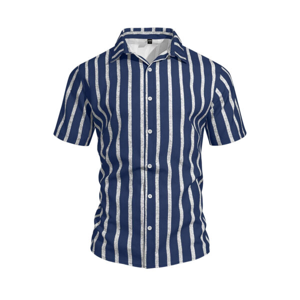 Men's Plus-Size Light Mature Lapel Striped Short-Sleeve Shirt - Image 3