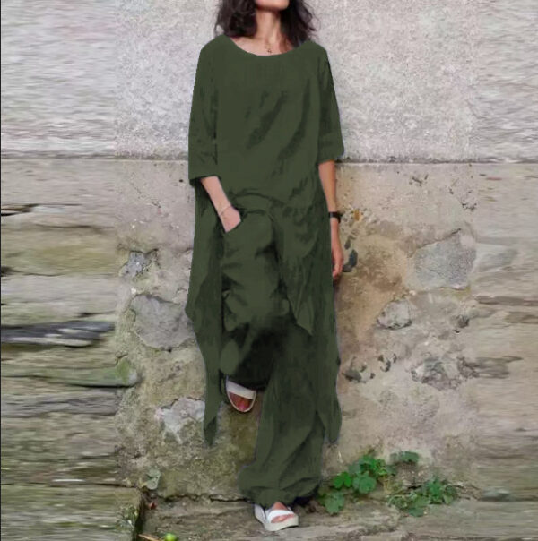 Loose Solid Color Womens Set Irregular Two-Piece Set For Women - Image 7