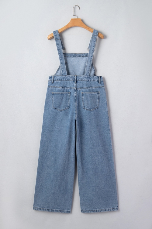 Pleated Wide Leg Pocketed Denim Jumpsuit - Image 7