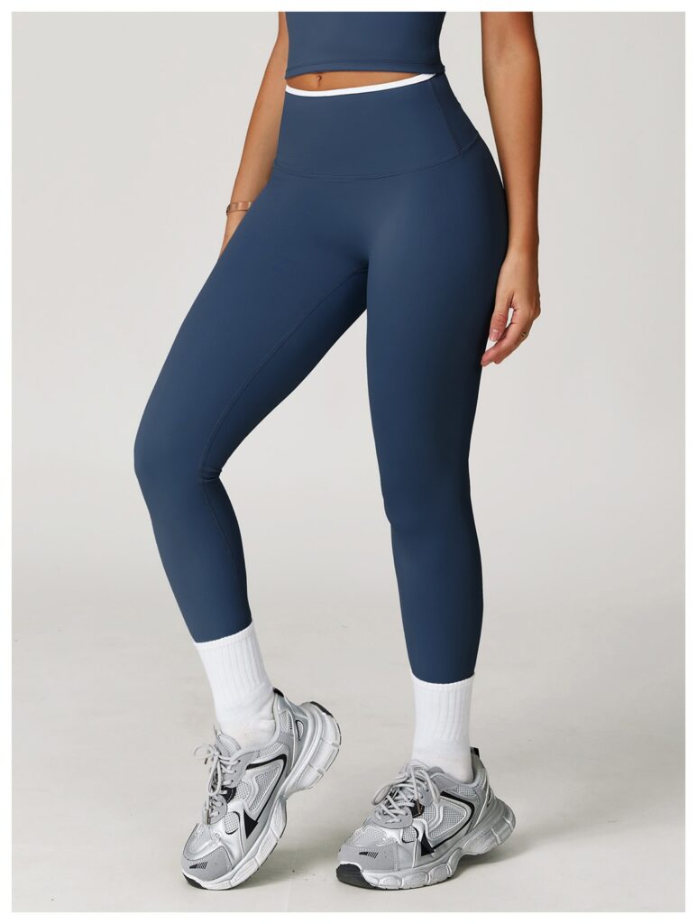 Nude-Feel Yoga Pants High-Waist Contrasting Color Quick-Dry Trousers