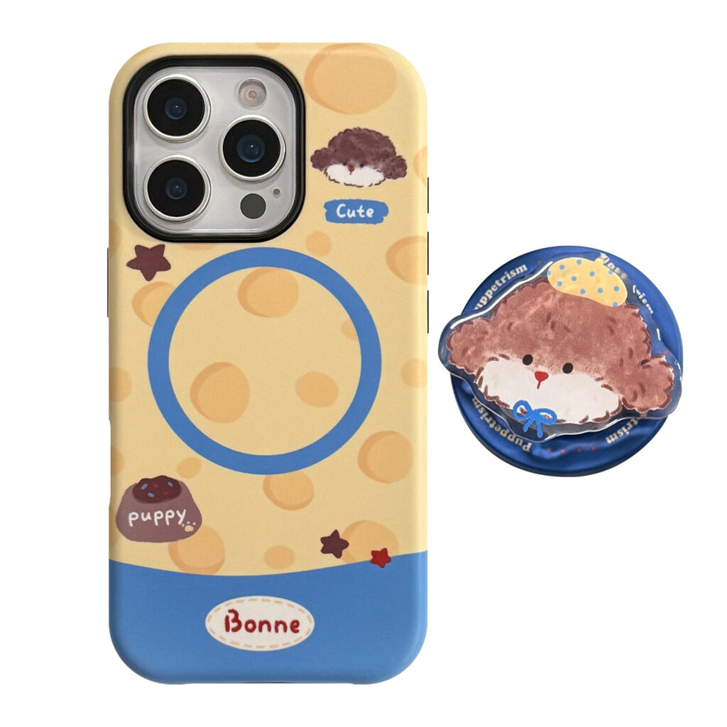 Cheese Puppy Magnetic Holder Phone Case With Cartoon Film Design