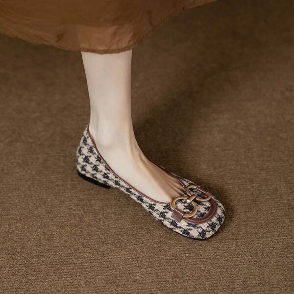 Women's Retro Metal-Buckle Square-Toe Flat Shoes - Image 4