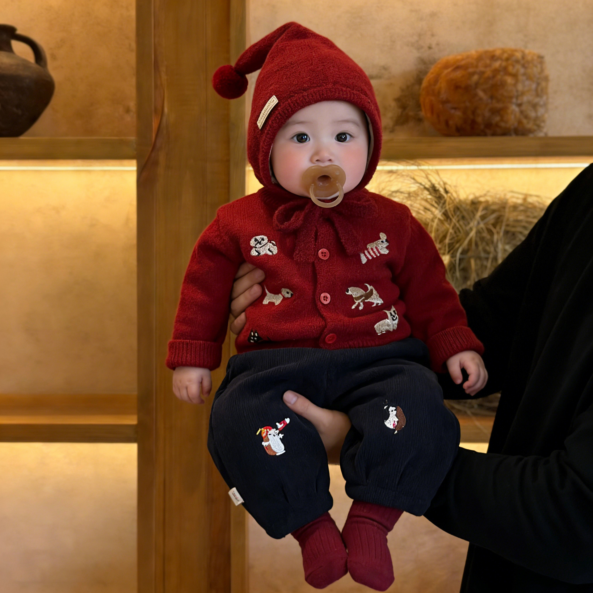 Embroidered Knitted Sweater Straight-leg Pants And A Romper - Image 1