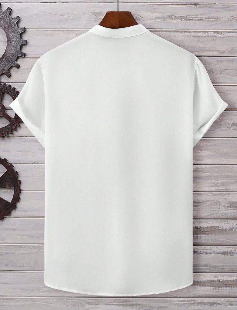 Mens Casual Short-sleeve Solid-color Shirt With A Turn-down Collar