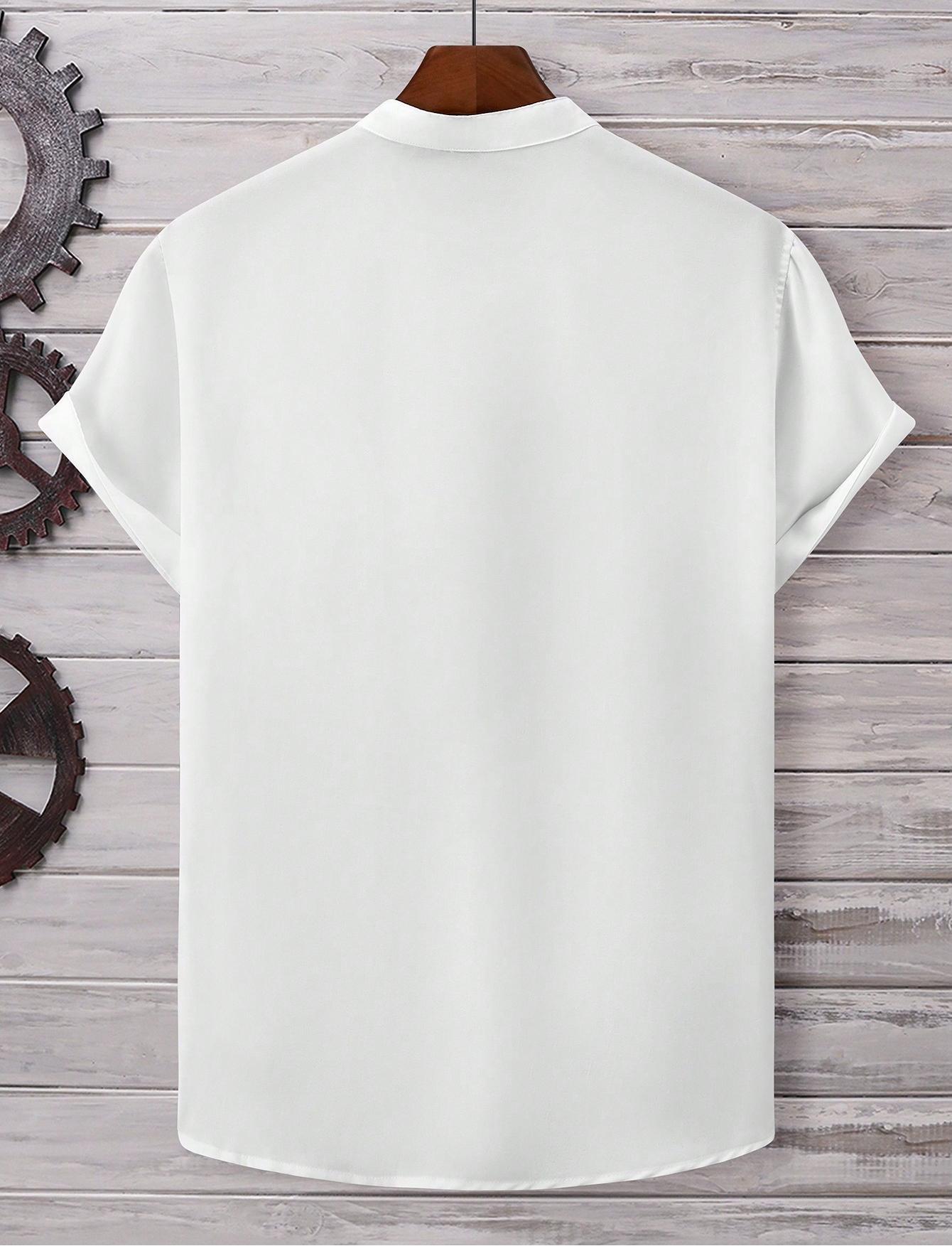 Mens Casual Short-sleeve Solid-color Shirt With A Turn-down Collar - Image 12