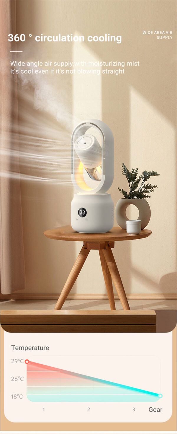 Summer Water Cooled Spray Mist Electric Fan USB Rechargeable Portable Wireless Air Humidifier Bladeless Ventilator Table Fan - Image 15