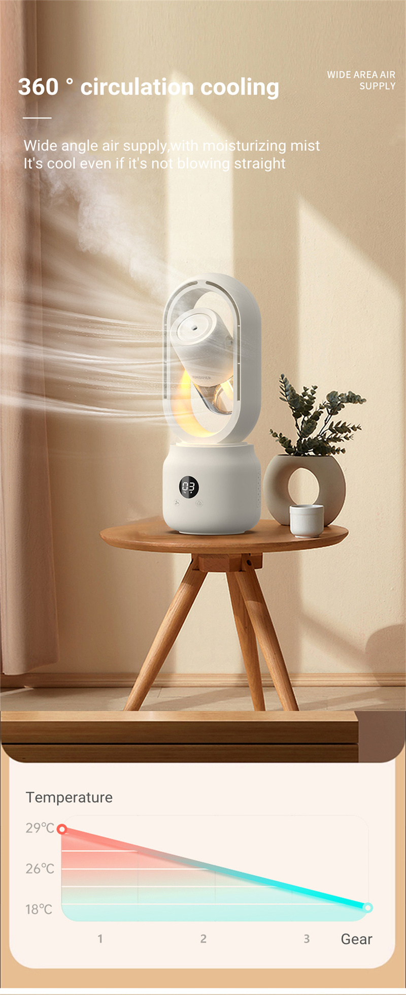 Summer Water Cooled Spray Mist Electric Fan USB Rechargeable Portable Wireless Air Humidifier Bladeless Ventilator Table Fan - Image 15