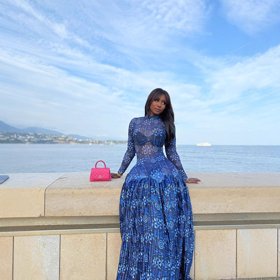 Womens Printed High-Neck, Defined-Waist, Long-Sleeve, Flared Hem SpringAutumn Dress - Image 1