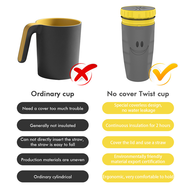 No Cover Twist Cup Travel Portable Cup Double Insulation Tumbler Straw Sippy Water Bottles Portable For Children Adults - Image 5