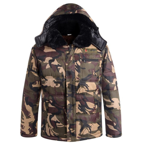 Winter Thickened Fleece Lined Camouflage Cotton Padded Jacket For Men - Image 42