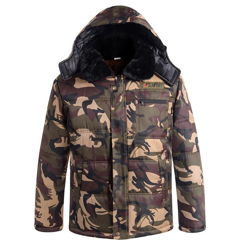 Winter Thickened Fleece Lined Camouflage Cotton Padded Jacket For Men - Image 48