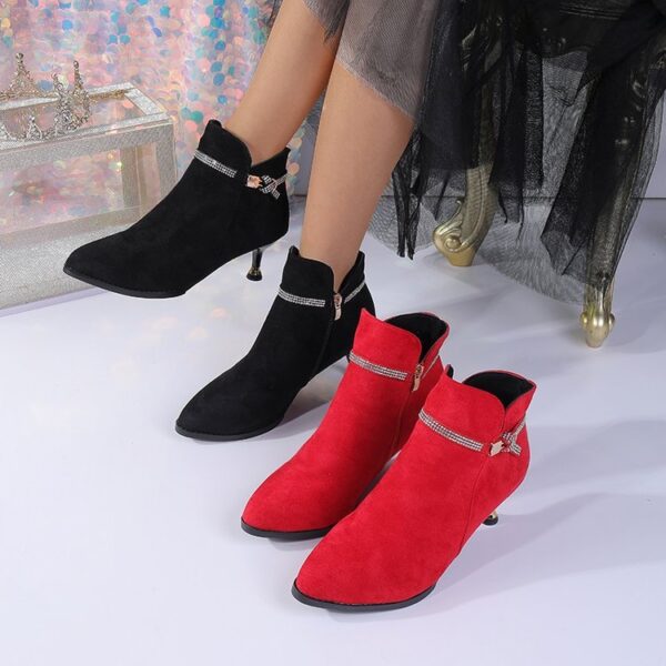 Fleece-lined Womens Shoes, Pointed-toe Stiletto Booties Short Shaft - Image 5