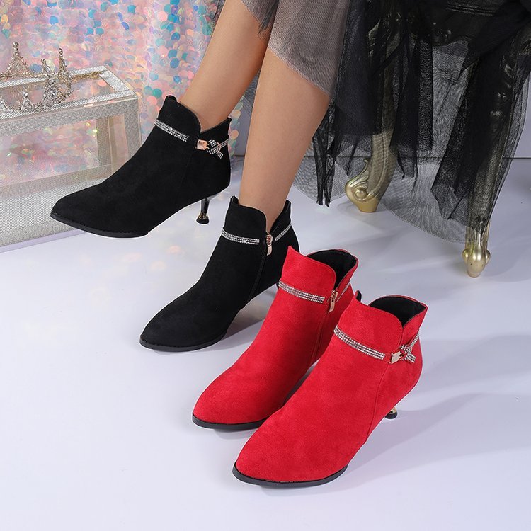 Fleece-lined Womens Shoes, Pointed-toe Stiletto Booties Short Shaft - Image 5