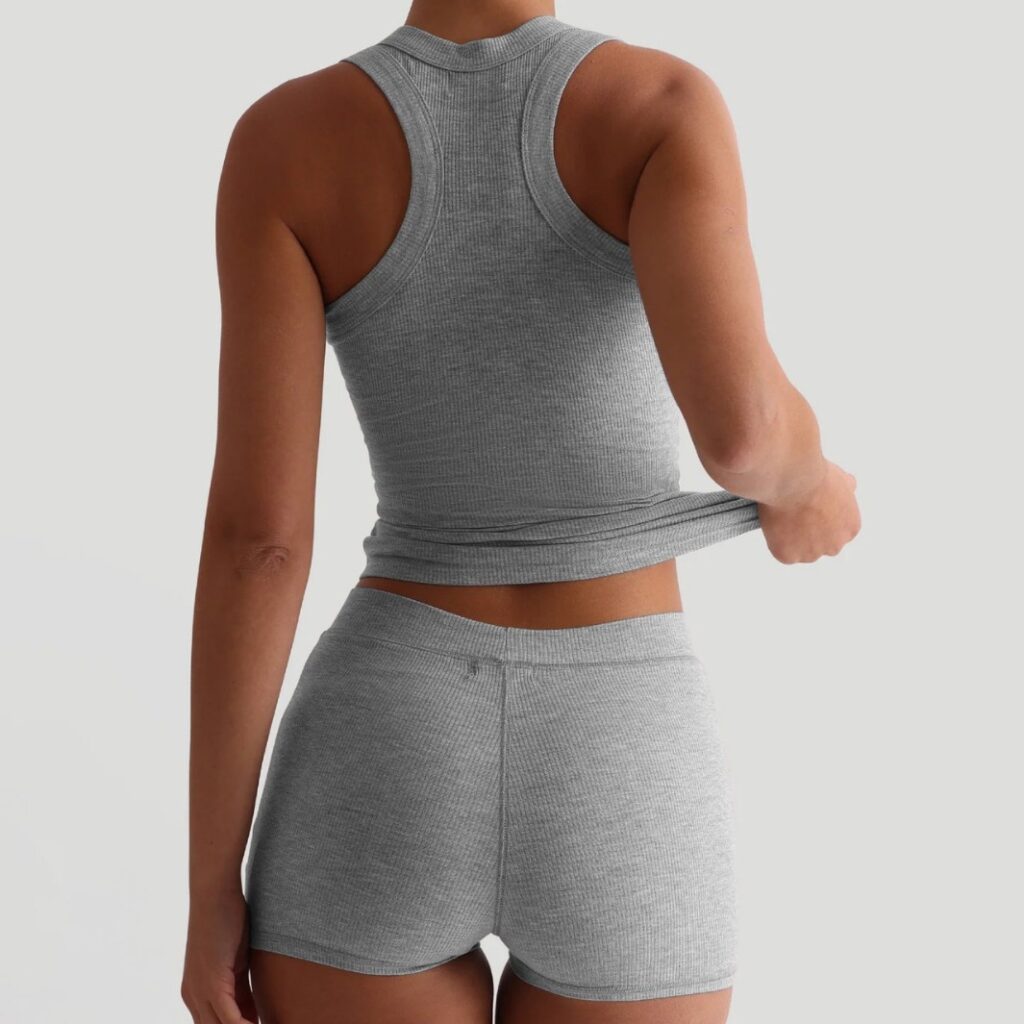 Womens Casual Solid-Colored Crew-Neck Slim-Fit Tank Top And High-Waist Shorts Set
